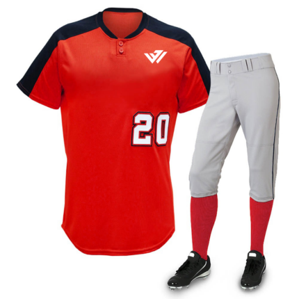 Custom Red & Black Two-Button Baseball Uniform Set