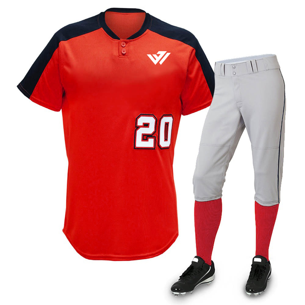 Custom Red & Black Two-Button Baseball Uniform Set Custom Red & Black Two-Button Baseball Uniform Set