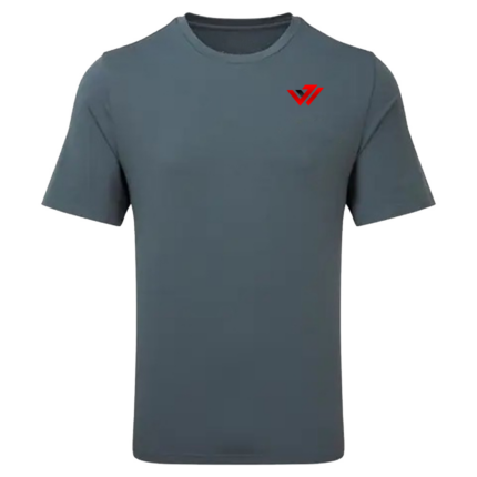 Dark grey custom shirt with red chest logo, perfect for personalized sports clothing