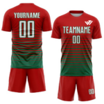 Custom sublimated soccer jersey and shorts uniform set with diagonal stripe gradient pattern, and custom player number printing by JACX Wears