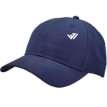 Navy blue laser-perforated breathable performance cap with custom logo embroidery by JACX Wears