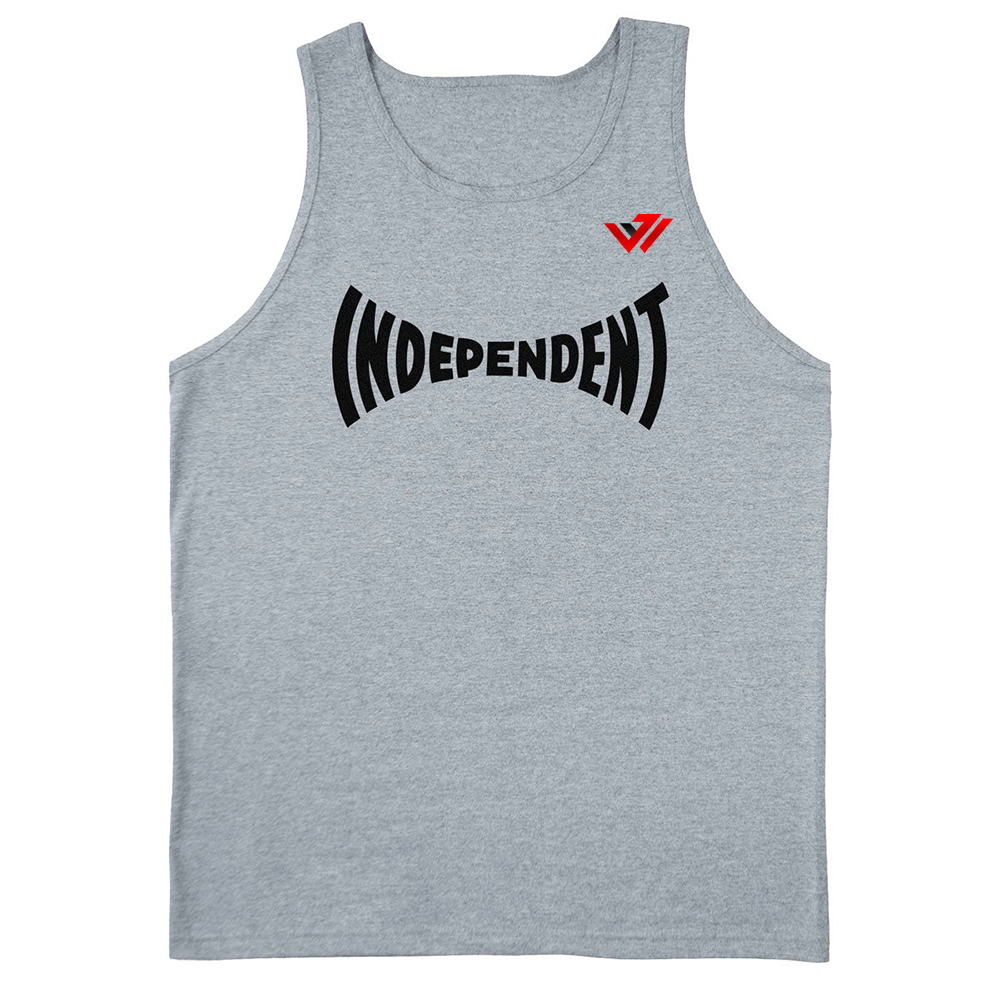 Men's Gym Graphic Tank Top Wholesale | JACX Wears Men's heather grey graphic workout tank top with Independent chest print by JACX Wears