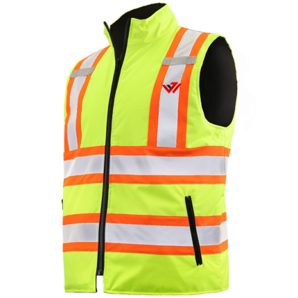 High-vis yellow and orange two-tone reflective safety vest jacket with custom logo by JACX Wears