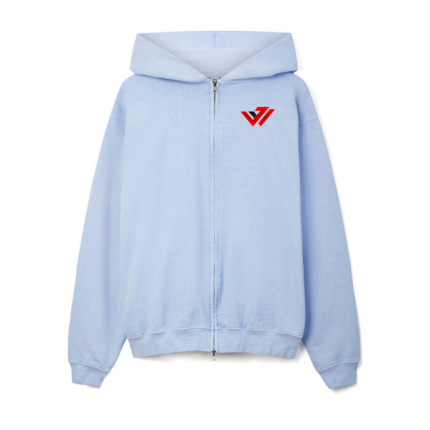 Custom light blue oversized full zip fleece hoodie with drop shoulders by JACX Wears