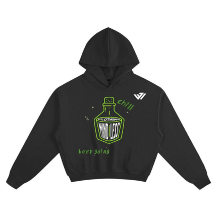 Custom black graphic streetwear hoodie with vibrant neon chest print by JACX Wears