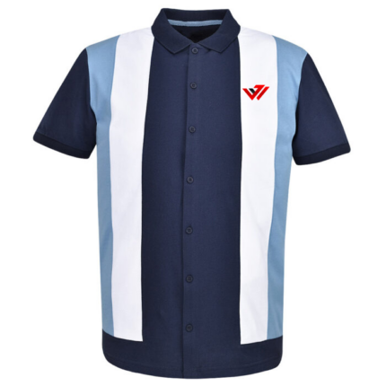 Men's vintage vertical colorblock button-down polo shirt in navy blue and light blue by JACX Wears