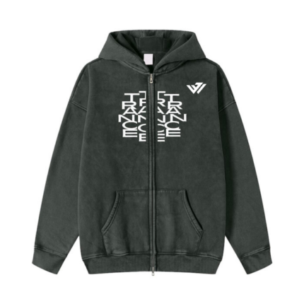 Custom dark acid wash full zip hoodie with white typography print by JACX Wears