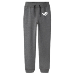 Dark charcoal heather fleece jogger sports pants with custom white logo print by JACX Wears