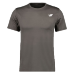 Dark grey short-sleeve performance t-shirt with custom white logo print on chest by JACX Wears