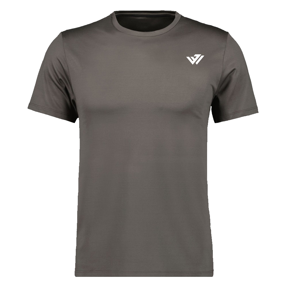 Custom Dark Grey Athletic Performance T-Shirt Dark grey short-sleeve performance t-shirt with custom white logo print on chest by JACX Wears