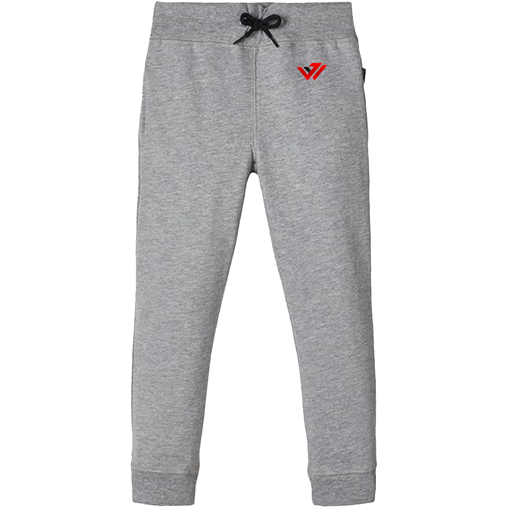 Custom Grey Fleece Jogger Pants Light grey heather fleece jogger pants with black drawstrings and custom red logo print by JACX Wears