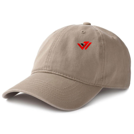 Beige washed cotton 6-panel dad cap with custom embroidered logo by JACX Wears