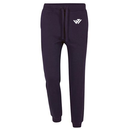 Deep purple fleece jogger pants with custom white logo print by JACX Wears