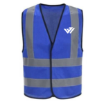 Custom blue high-vis reflective safety vest with silver reflective stripes by JACX Wears