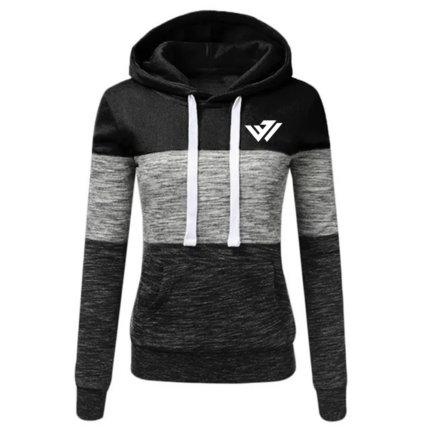 Custom women's tri-tone colorblock pullover hoodie in black grey heather by JACX Wears
