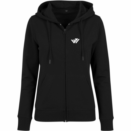 Custom women's solid black full zip fleece hoodie with slim tailored fit by JACX Wears