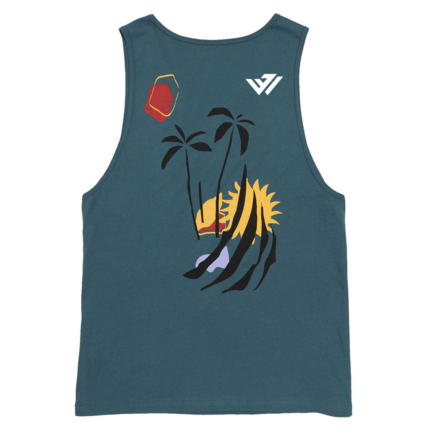 Men's slate blue athletic gym tank top with white chest logo by JACX Wears