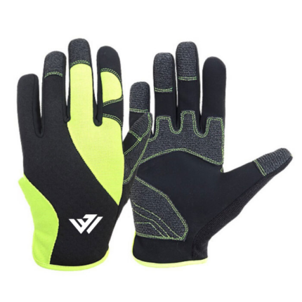 High-dexterity neon yellow and black mechanic gloves with textured palm grip and custom logo by JACX Wears