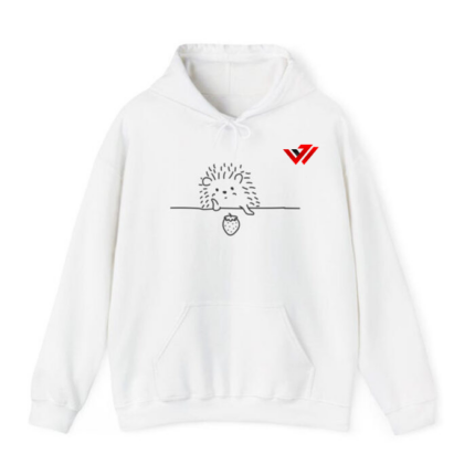 Custom white graphic fleece pullover hoodie with minimalist hedgehog line art print by JACX Wears