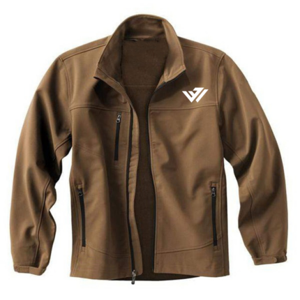 Custom coyote brown tactical stand-collar softshell jacket with chest pocket by JACX Wears