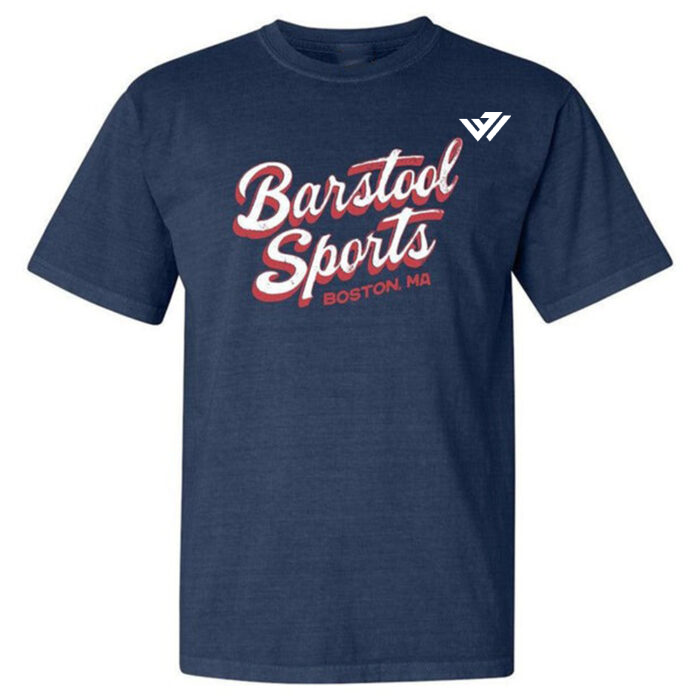 Custom Printed Shirt — Personalized Athletic Tee Navy blue custom printed shirt featuring personalized retro typography for sports teams