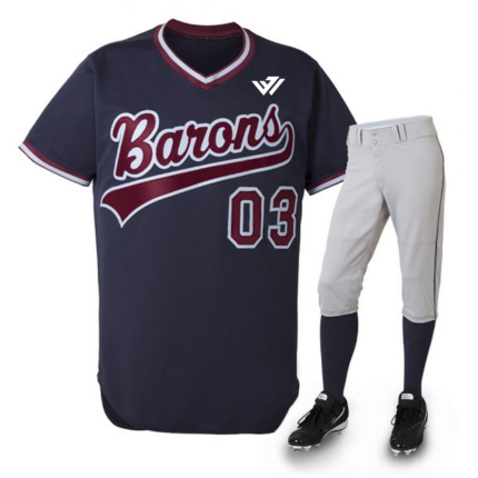 Custom Navy Blue V-Neck Baseball Uniform Set
