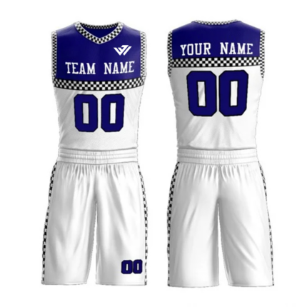 Custom Royal Blue Checkered Basketball Uniform Set